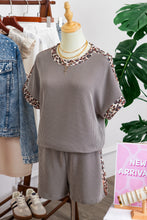 Light Grey Leopard Trim Twist Ribbed Short Set