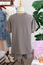 Light Grey Leopard Trim Twist Ribbed Short Set