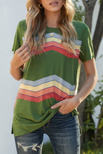 Blue Colorful Wavy Stripes Print Short Sleeve Tee