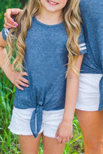 Blue Casual Family Matching Girls Tie Knot Striped T-shirt