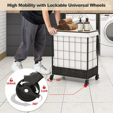 Wicker Laundry Hamper with Lid and Lockable Wheels