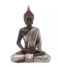 Hover Image to Zoom Black Polystone Meditating Buddha Sculpture with Engraved Carvings and Relief Detailing 8.5 inches