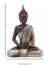 Hover Image to Zoom Black Polystone Meditating Buddha Sculpture with Engraved Carvings and Relief Detailing 8.5 inches
