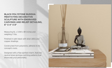 Hover Image to Zoom Black Polystone Meditating Buddha Sculpture with Engraved Carvings and Relief Detailing 8.5 inches