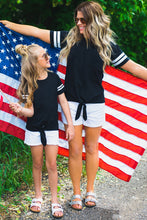 Blue Casual Family Matching Girls Tie Knot Striped T-shirt