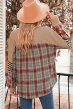 Straw Yellow Waffle Stripe Plaid Patchwork Henley Top
