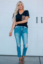 Green Leopard Printed Splicing T-Shirt