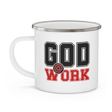 Enamel Camping Mug, God @ Work Black And Red Print-2