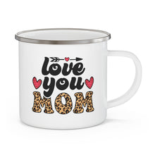 Enamel Camping Mug, Love You Mom Leopard Print Black Illustration-0
