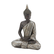 Hover Image to Zoom Black Polystone Meditating Buddha Sculpture with Engraved Carvings and Relief Detailing 8.5 inches