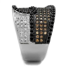 3W1091 - Brass Ring Rhodium + Ruthenium Women AAA Grade CZ Multi Color
