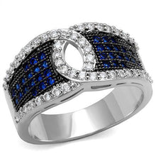3W1216 - Brass Ring Rhodium + Ruthenium Women AAA Grade CZ London Blue