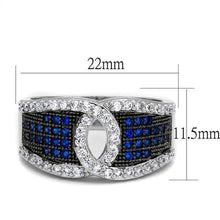 3W1216 - Brass Ring Rhodium + Ruthenium Women AAA Grade CZ London Blue