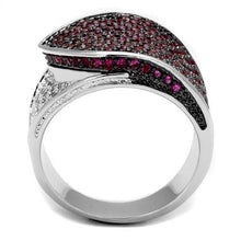 3W1217 - Brass Ring Rhodium + Ruthenium Women AAA Grade CZ Ruby