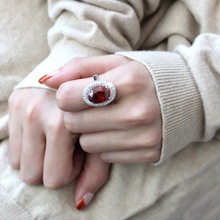 3W1455 - Brass Ring Rhodium Women AAA Grade CZ Garnet