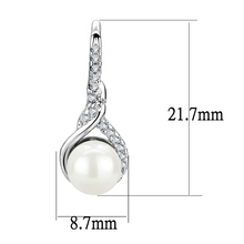 3W1478 - Rhodium Brass Earrings with Synthetic Pearl in White