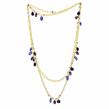 3W1538 - Gold Brass Necklace with Semi-Precious Amethyst Crystal in Amethyst