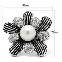 3W294 - Brass Ring Rhodium Women Synthetic White