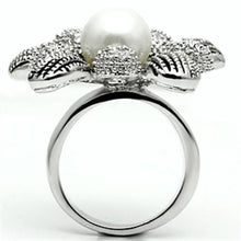 3W294 - Brass Ring Rhodium Women Synthetic White
