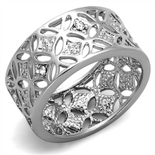 3W590 - Brass Ring Rhodium Women Top Grade Crystal Clear