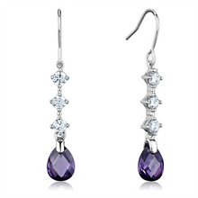 3W635 - Brass Earrings Rhodium Women AAA Grade CZ Amethyst