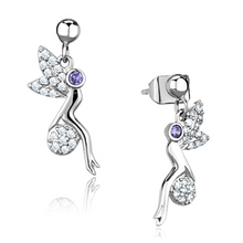 3W670 - Brass Earrings Rhodium Women AAA Grade CZ Amethyst