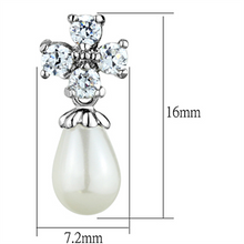 3W672 - Brass Earrings Rhodium Women Synthetic White