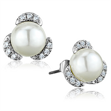 3W686 - Brass Earrings Rhodium Women Synthetic White