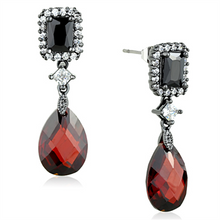 3W704 - Brass Earrings Ruthenium Women AAA Grade CZ Garnet