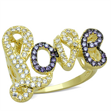 3W777 - Brass Ring Gold+Ruthenium Women AAA Grade CZ Amethyst
