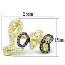 3W777 - Brass Ring Gold+Ruthenium Women AAA Grade CZ Amethyst