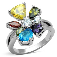 3W789 - Brass Ring Rhodium Women AAA Grade CZ Multi Color