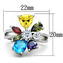 3W789 - Brass Ring Rhodium Women AAA Grade CZ Multi Color