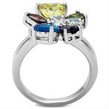 3W789 - Brass Ring Rhodium Women AAA Grade CZ Multi Color