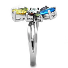 3W789 - Brass Ring Rhodium Women AAA Grade CZ Multi Color