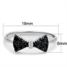 3W856 - Brass Ring Rhodium + Ruthenium Women AAA Grade CZ Black Diamond