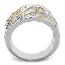 3W857 - Brass Ring Rose Gold + Rhodium Women AAA Grade CZ Clear