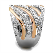 3W857 - Brass Ring Rose Gold + Rhodium Women AAA Grade CZ Clear