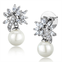 3W888 - Brass Earrings Rhodium Women Synthetic White