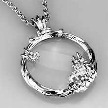 3W907 - Brass Magnifier pendant Rhodium Women Top Grade Crystal Clear