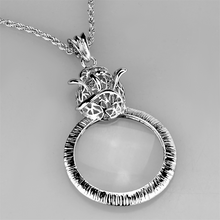 3W913 - Brass Magnifier pendant Rhodium Women Synthetic Clear