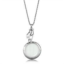 3W914 - Brass Magnifier pendant Rhodium Women Top Grade Crystal Clear