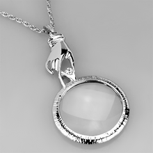 3W914 - Brass Magnifier pendant Rhodium Women Top Grade Crystal Clear