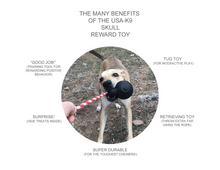 USA-K9 Magnum Skull Durable Rubber Chew Toy, Treat Dispenser, Reward Toy, Tug Toy, and Retrieving Toy - Black Magnum