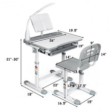 Adjustable Kids Desk Chair Set with Lamp and Bookstand-Gray