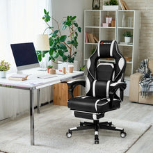 Massage Gaming Chair with Footrest and Lumbar Support-White