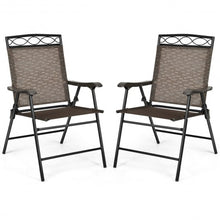 Set of 2 Patio Folding Chairs Sling Portable Dining Chair Set with Armrest