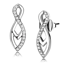 DA176 - High polished (no plating) Stainless Steel Earrings with AAA Grade CZ  in Clear