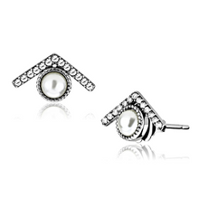 DA216 - High polished (no plating) Stainless Steel Earrings with Synthetic Pearl in White
