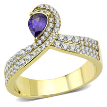 DA304 - Stainless Steel Ring IP Gold(Ion Plating) Women AAA Grade CZ Tanzanite